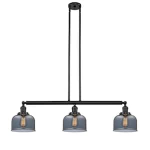 Bell 3-Light Oil Rubbed Bronze Island Pendant Light with Plated Smoke Glass Shade
