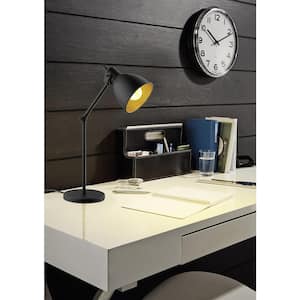 Priddy 2 6.18 in. W x 17 in. H 1-Light Black Desk Lamp with Black/Gold Metal Shade and Adjustable Lamp Head