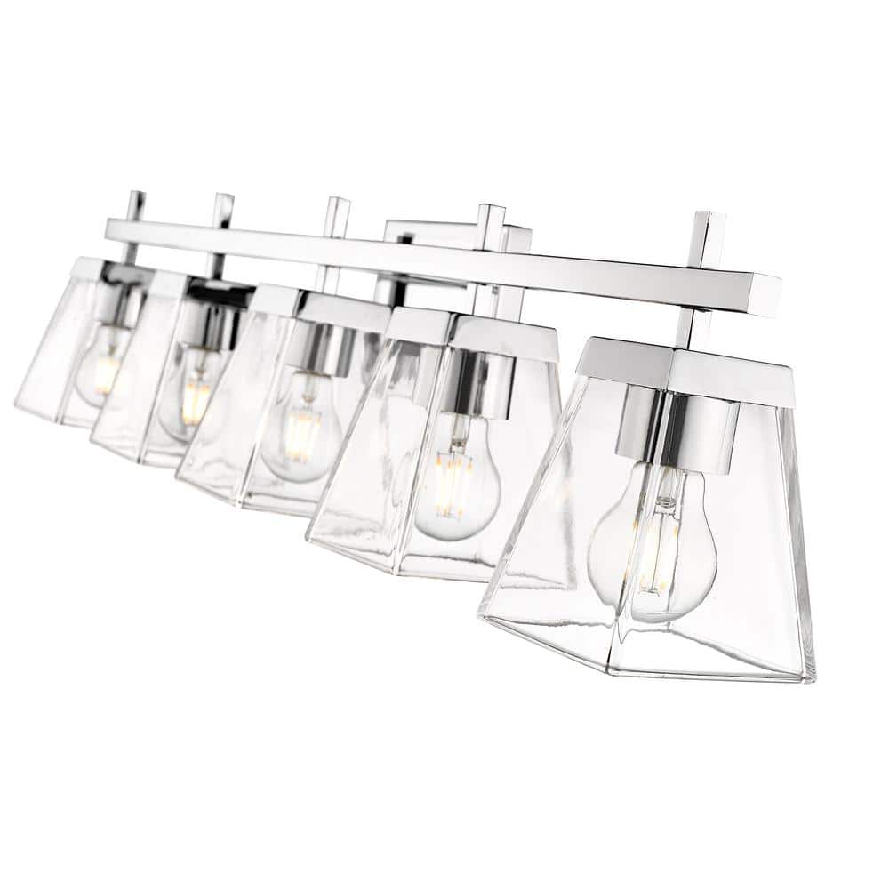 Lauren 39" Chrome 5-Light Vanity with Glass Shades