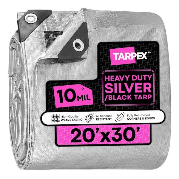 10 Mil Heavy-Duty Poly Tarp 20 ft. x 30 ft. Plastic UV Resistant Multi-Purpose Silver and Black Cover