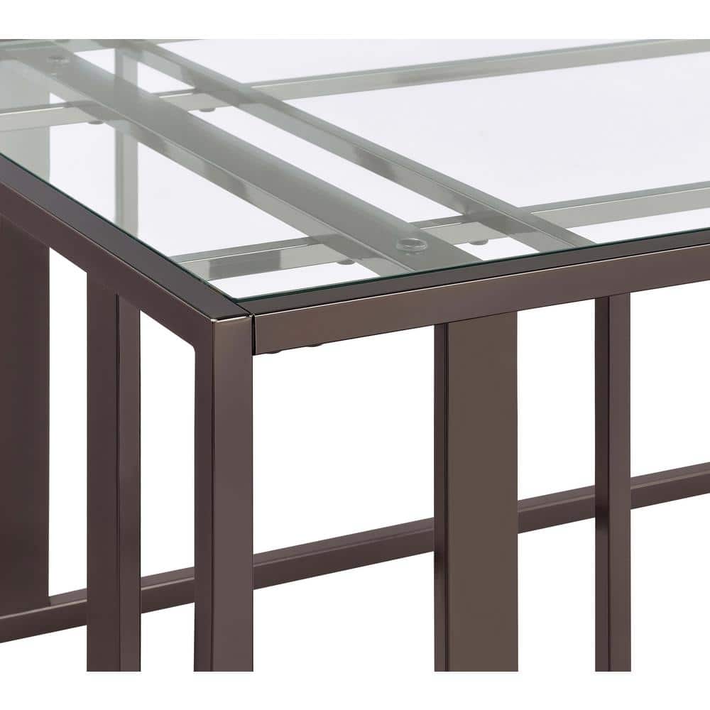 Adri Rectangular Black Nickel Metal and Glass Coffee Table