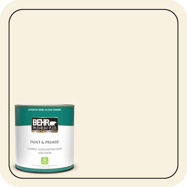 BEHR PREMIUM PLUS 1 qt. #340C-1 Powder Sand Semi-Gloss Enamel Low Odor Interior Paint & Primer