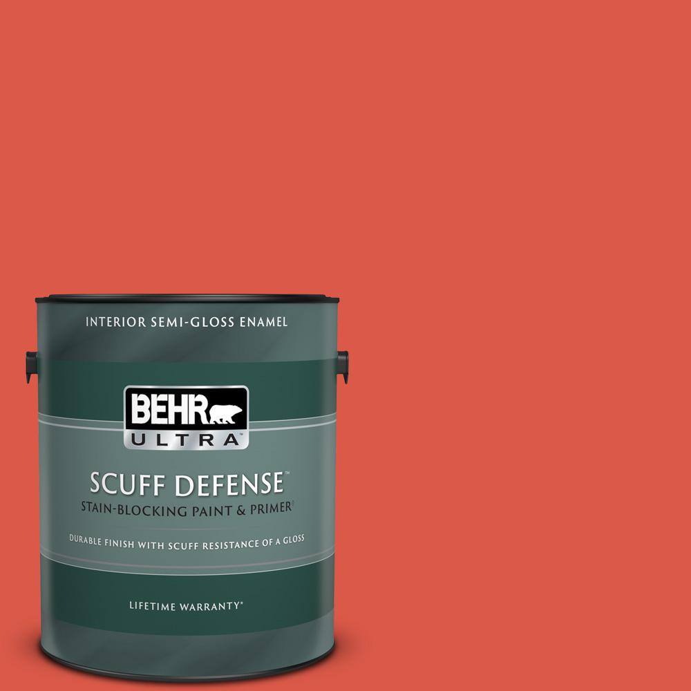 1 gal. #180B-6 Fiery Red Extra Durable Semi-Gloss Enamel Interior Paint & Primer