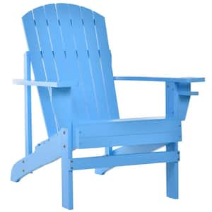 Blue Wood Outdoor Adirondack Chair, Patio Lawn Chair with Cup Holder, Classic Lounge for Deck, Garden, Backyard