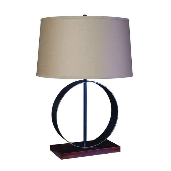 Fangio Lighting 28 in. Bronze Circle Metal and Wood Table Lamp