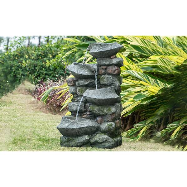 Sudzendf Outdoor 4-Tier Polyresin Cascading Rock Bowl Freestanding