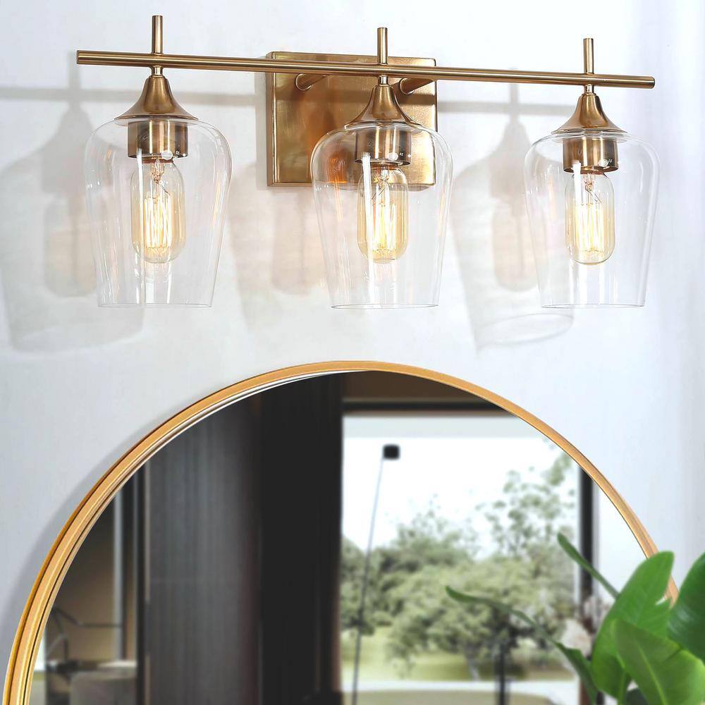 Uolfin Modern Circle Bathroom Vanity Light 3-Light Brass Gold Round ...