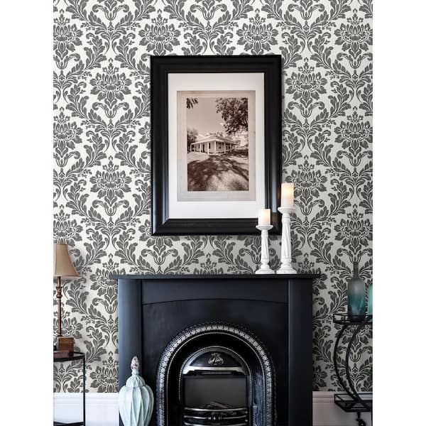 Galois Black Damask Wallpaper Sample