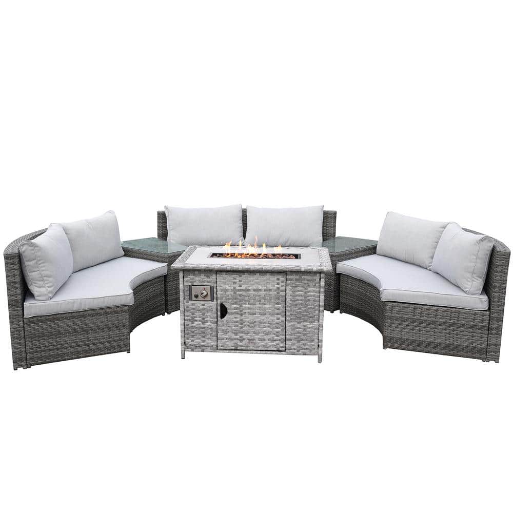 Kalmte Joseph Banks marathon DIRECT WICKER Hermione Half Moon Black 6-Piece Wicker Outdoor Sectional Set  with Beige Cushions and Fire Pit Table DWS-1805HB - The Home Depot
