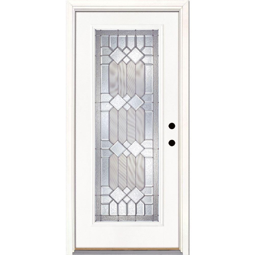 Feather River Doors 37.5 in. x 81.625 in. Mission Pointe Zinc Full Lite Unfinished Smooth Left-Hand Inswing Fiberglass Prehung Front Door, Smooth White: Ready to Paint -  682190