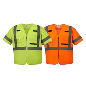 Large/X-Large Yellow Class 3 High Visibility Safety Vest with 10-Pockets and Sleeves