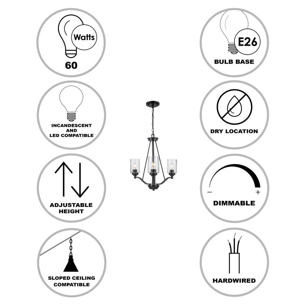 Simi Modern Black Mini Chandelier with Seeded Glass Shades