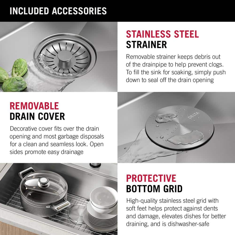 Delta Rivet 25-Inch Stainless Steel Single Bowl Workstation Kitchen Sink