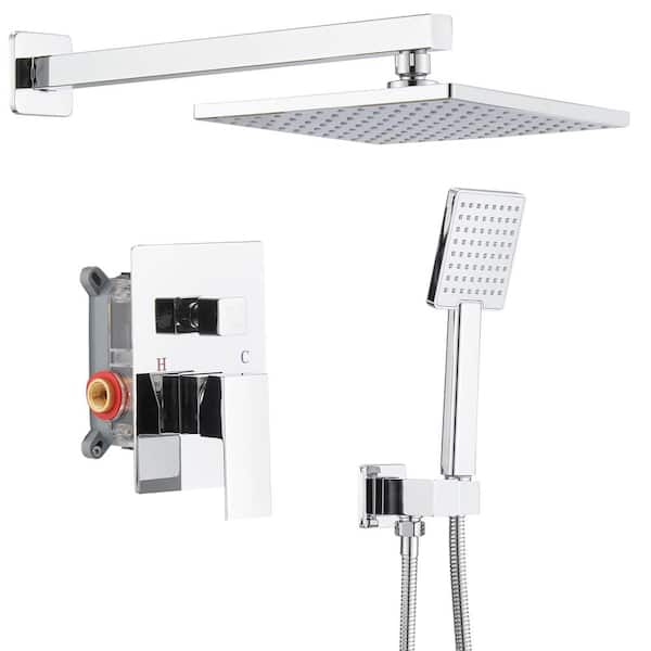 Single Handle 1-Spray Square Rainfall Shower Faucet Set 2.5 Gpm with High Pressure in Polished Chrome (Valve Included)