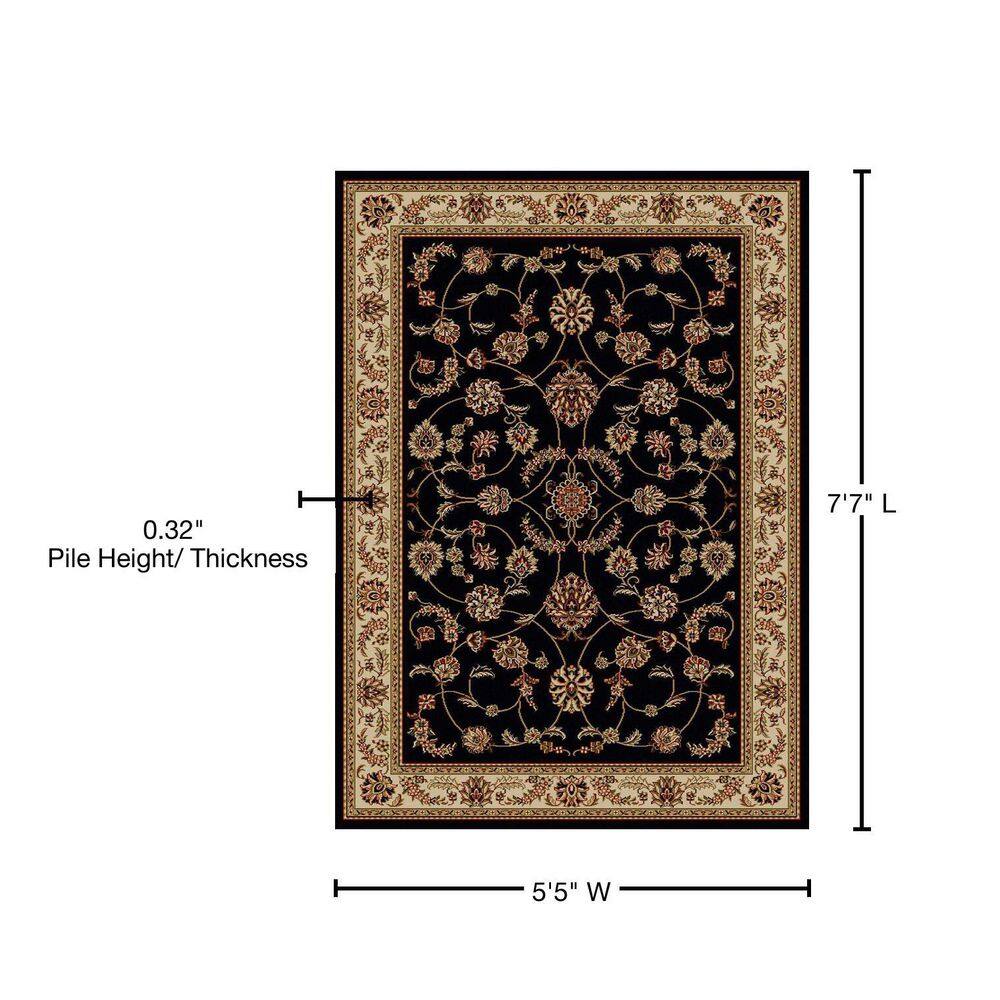 Reversible Black Oriental Scroll 5' x 7' Easy-Care Area Rug