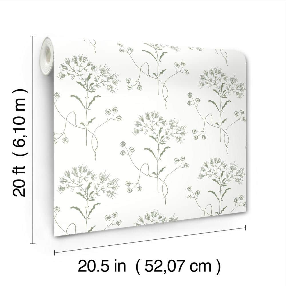 Green and White Wildflower Self-Adhesive Wallpaper Roll