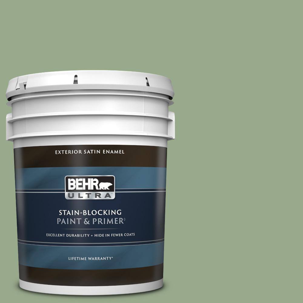 BEHR ULTRA 5 gal. PPU1105 Pesto Green Satin Enamel Exterior Paint