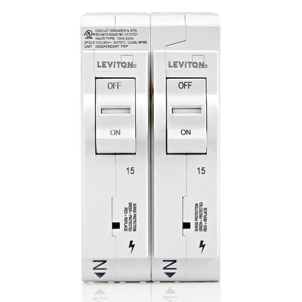 Leviton 15 Amp Surge Protective Device with Two 1-Pole Standard Hydraulic Magnetic Branch Circuit Breakers