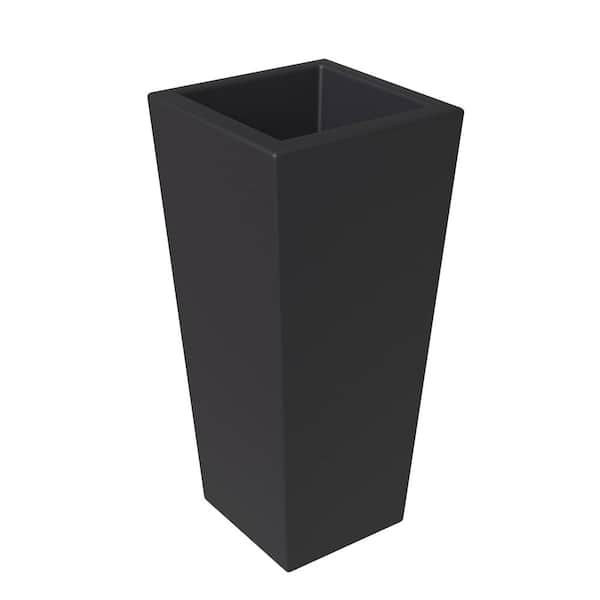 LeisureMod Orna Square Fiberstone Planter Pot with Drainage Holes for Indoor and Outdoor in Black, 14 in. Wide