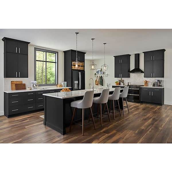 Leyton 33 in. W x 24 in. D x 72 in. H Ready to Assemble Plywood Slim Shaker Single Oven Kitchen Cabinet in Raven Black