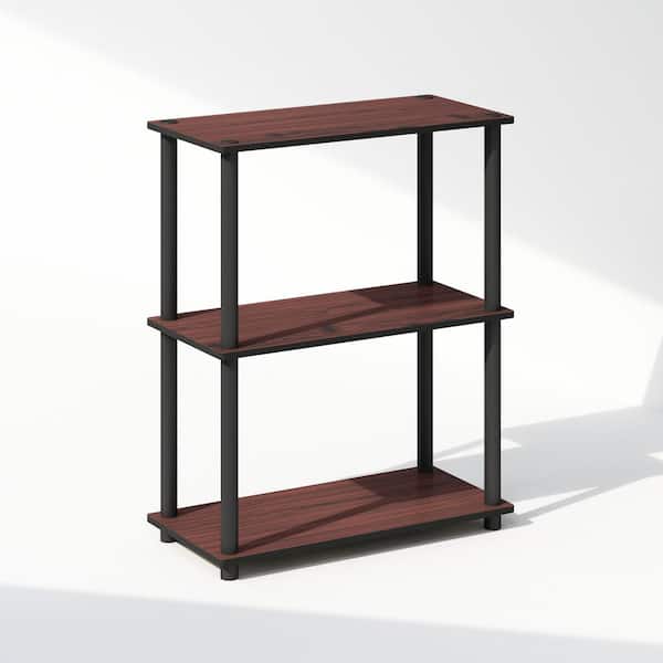 Furinno Turn-N-Tube 29.6 in. Tall Dark Cherry/Black Wood 3-Shelf Bookcase