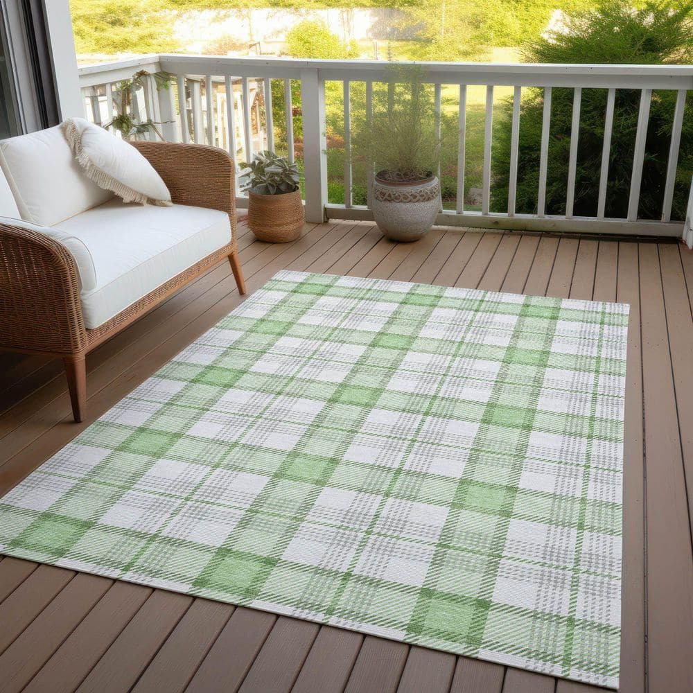 Mint Plaid Rectangular Machine-Washable Synthetic Rug 46" x 30"