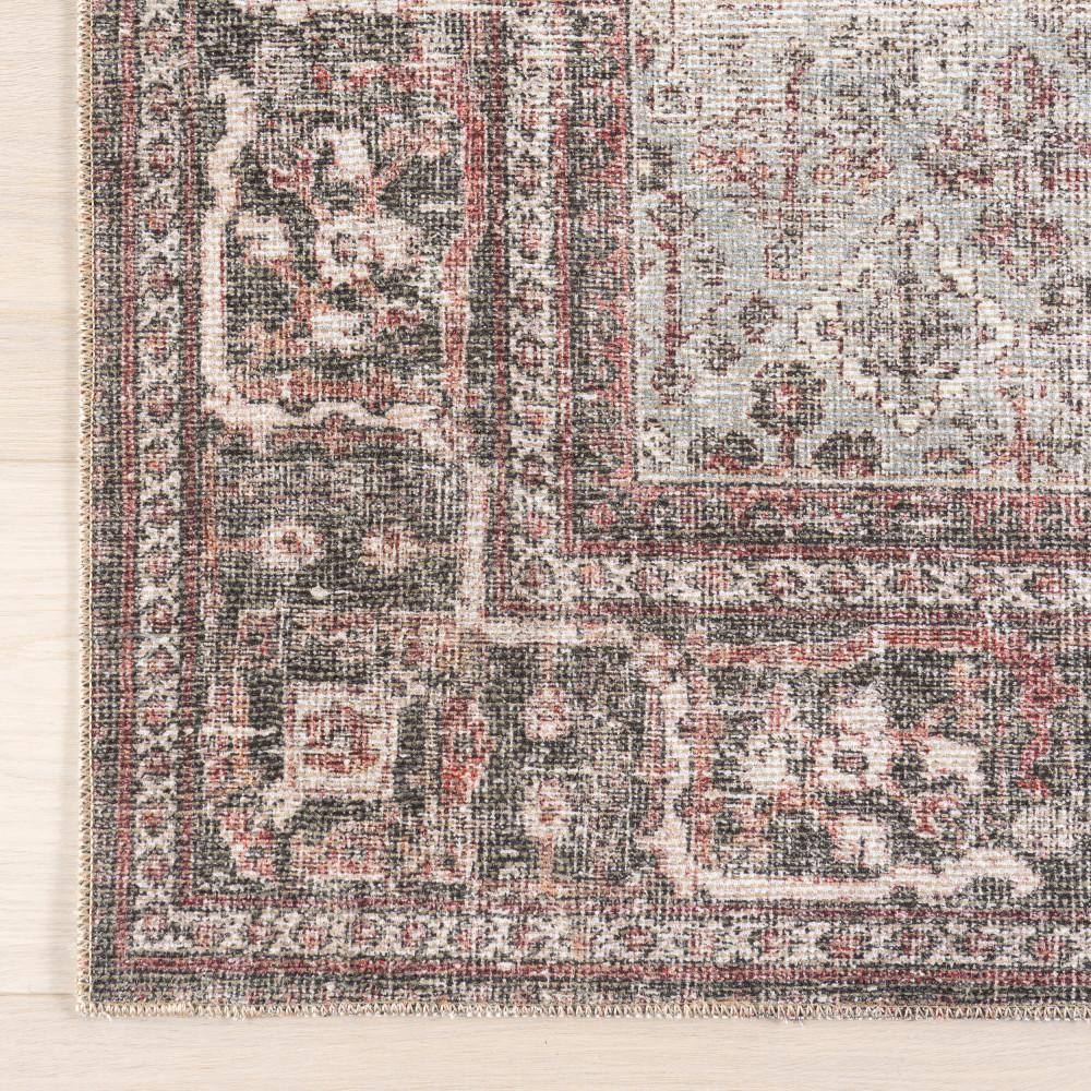 Gray and Burgundy Synthetic Rectangular Area Rug, 7' 10" x 10'