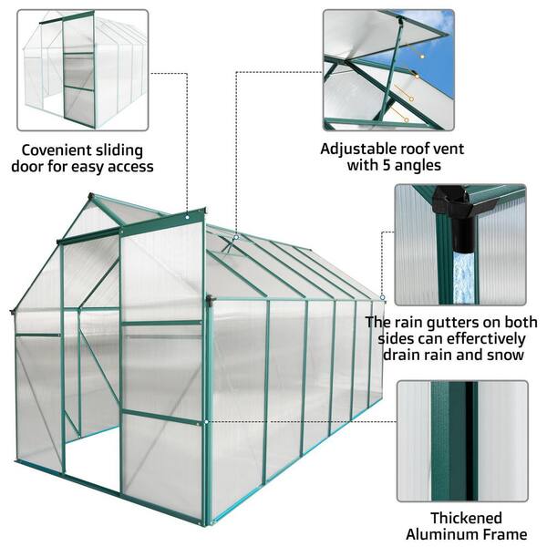 Unbranded - 74.8 in. W x 146.06 in. D x 76.77 in. H Green Aluminum Outdoor Patio Greenhouse, Expand Your Gardening Space