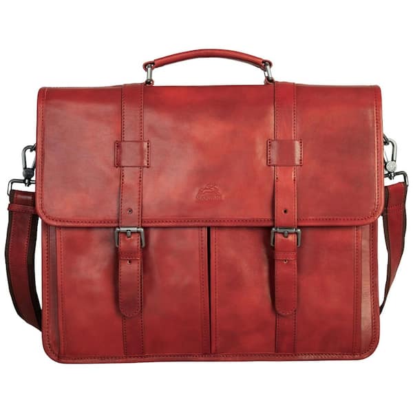 Pelle D'oro Cognac Leather Double Compartment 15.6 in. Laptop / Tablet Briefcase