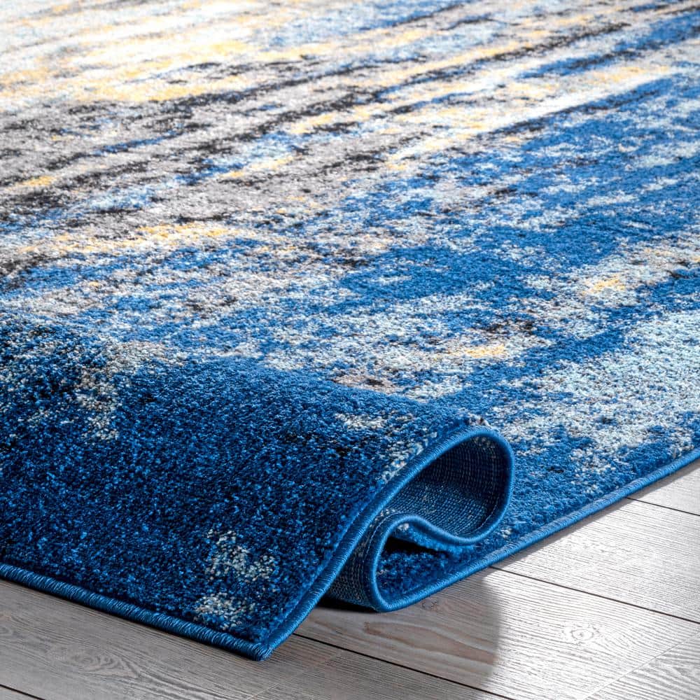 Elysian Blue Abstract Easy-Care Rectangular Rug, 2'x3'