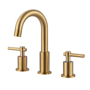 8 in. Widespread Double Handle Bathroom Faucet with Pop-Up Drain Kit and Supply Lines Included in Gold