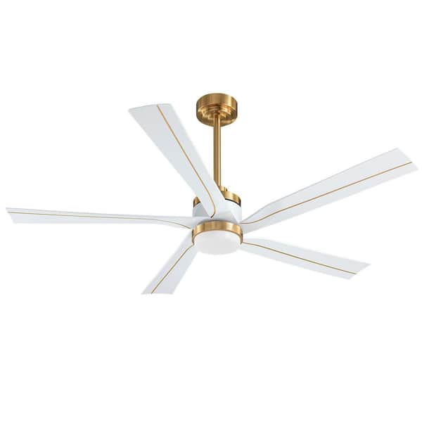 KAISITE 56 in. Indoor White and Gold Standard Ceiling Fan with Dimmable Integrated LED and Remote Control