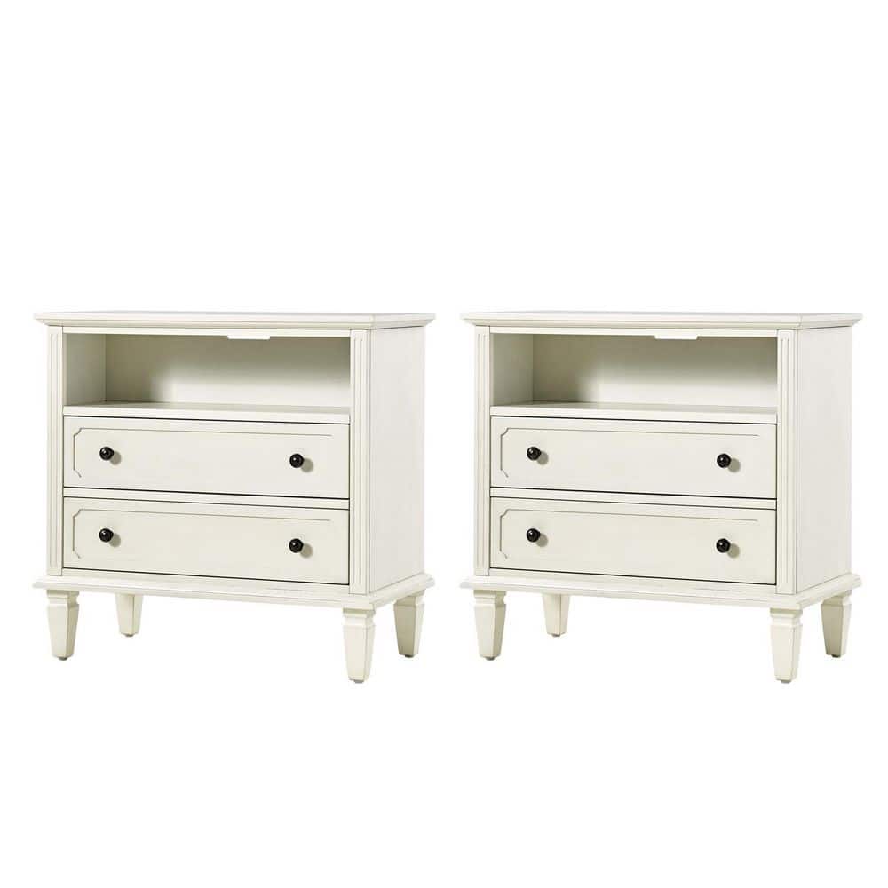 Juiien Mid-Century Solid Wood 2 - Drawer Storage Nightstand with USB Port Set of 2-Walnut - thumbnail 8