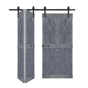 K Style 72in. x 84in. (18''x84''x 4panels) Dark Gray Solid Wood Bi-Fold Barn Door With Hardware Kit -Assembly Needed