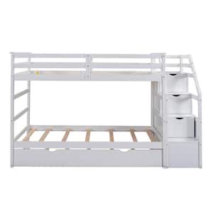 Aleena Twin-Over-Twin Bunk Bed with Twin Size Trundle and 3 Storage Stairs (White)