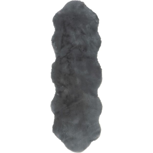 Eline Faux Dark Gray 2 ft. x 6 ft. Runner Rug Sheepskin Machine Washable Area Rug
