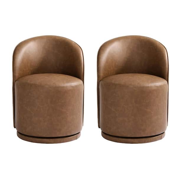 Brown PU Leather Swivel Dining Side Chair (Set of 2)