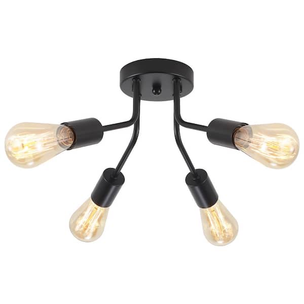ADSENSTY 14.76 in. 4-Light Black Modern Sputnik Linear Semi- Flush Mount Ceiling Light Chandeliers for Bedrooms