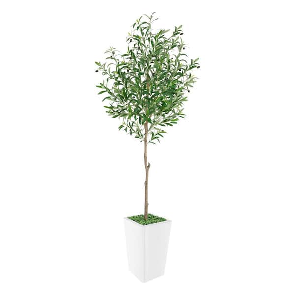 HOMEIBRO 7 ft. Artificial Olive Tree in Pot with Realistic Leaves and Natural Wood Trunk