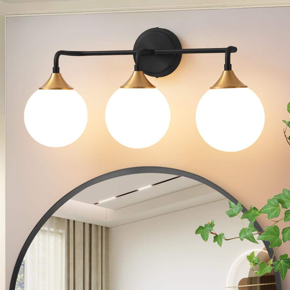 22.44 in. 3-Light Black Vanity Light with Milk White Glass Shade price history on PriceWatchPro