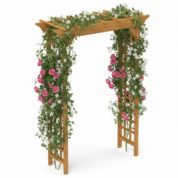 63 in. W x 85 in. H Wood GardenTrellis Climbing Plant Support Garden Fence Weddings in Light Brown
