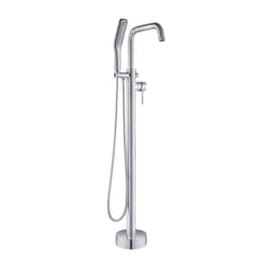 Single-Handle Freestanding Floor Mount Tub Faucet Bathtub Filler with Hand Shower in Chrome