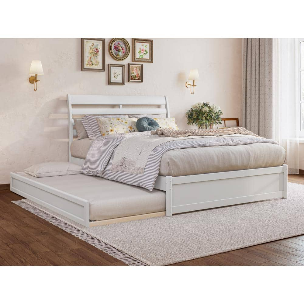 AFI Emelie White Solid Wood Frame Full Platform Bed with Panel ...