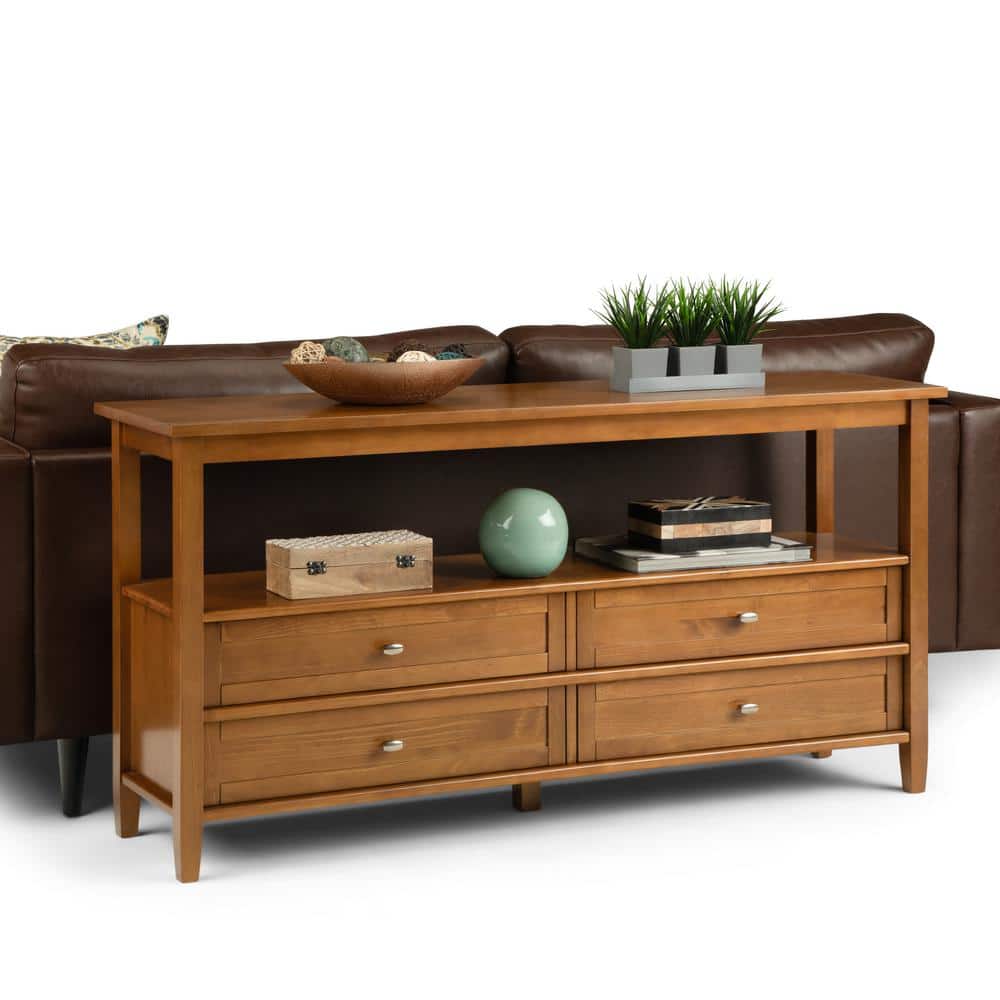 Shaker Style Light Golden Brown Solid Wood Console with Storage