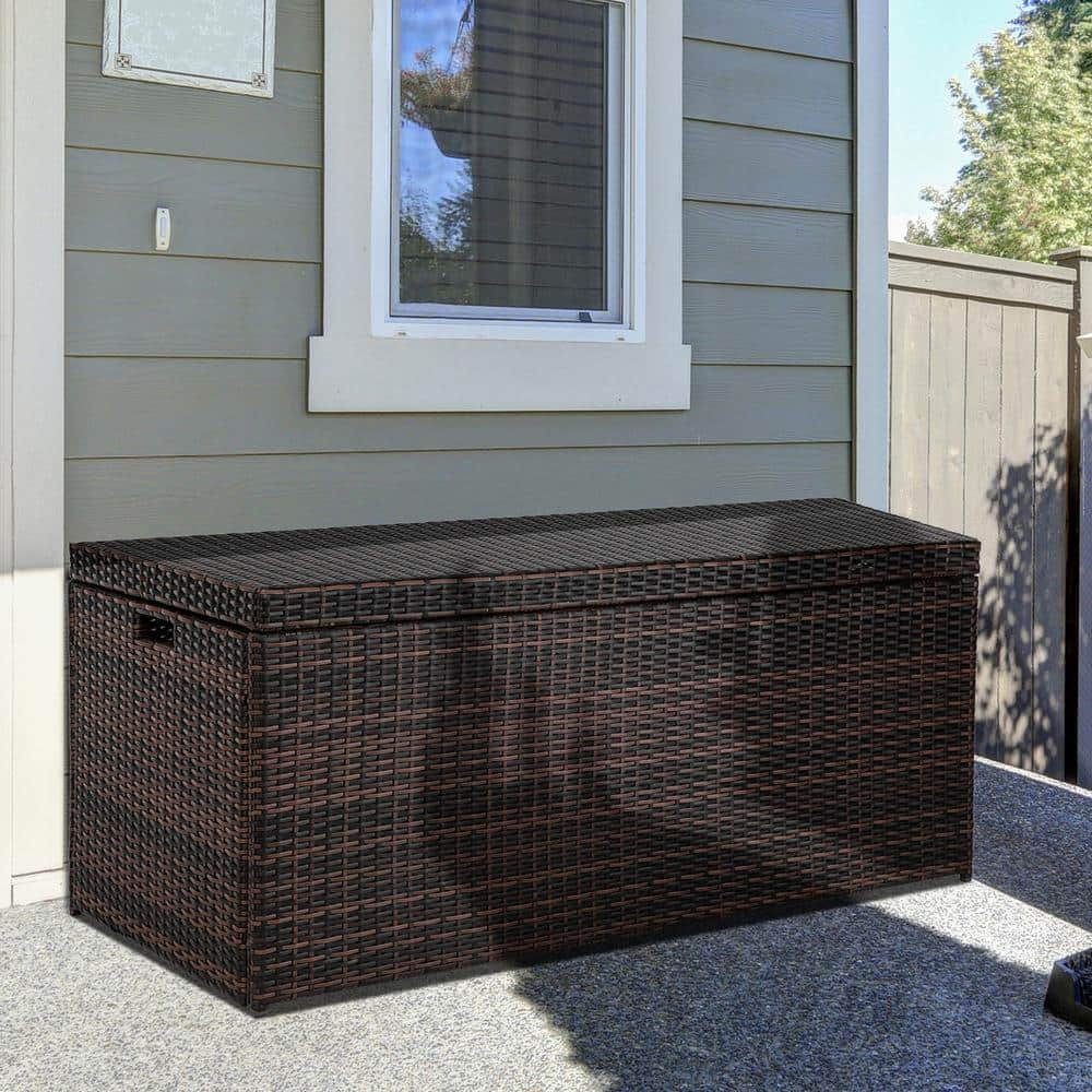 132 Gallon Brown Gradient Wicker Deck Storage Box