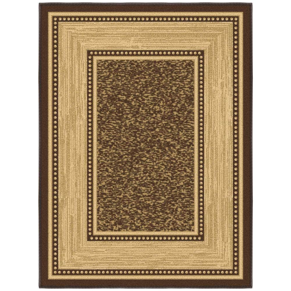 Machine Washable Non-Slip Brown and Beige Synthetic Area Rug