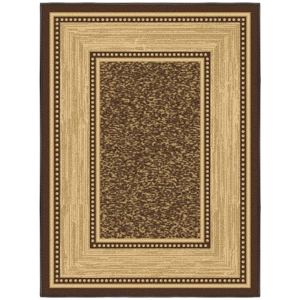 Ottomanson Ottohome Collection Non-Slip Rubberback Bordered Design 2x3 Indoor Entryway Mat, 2 ft. 3 in. x 3 ft., Dark Brown
