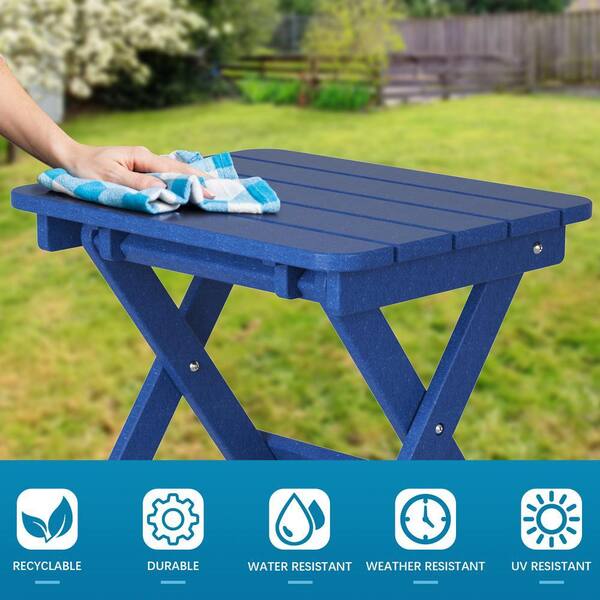 Navy Blue HDPE Weather Resistant Outdoor Side Table Foldable