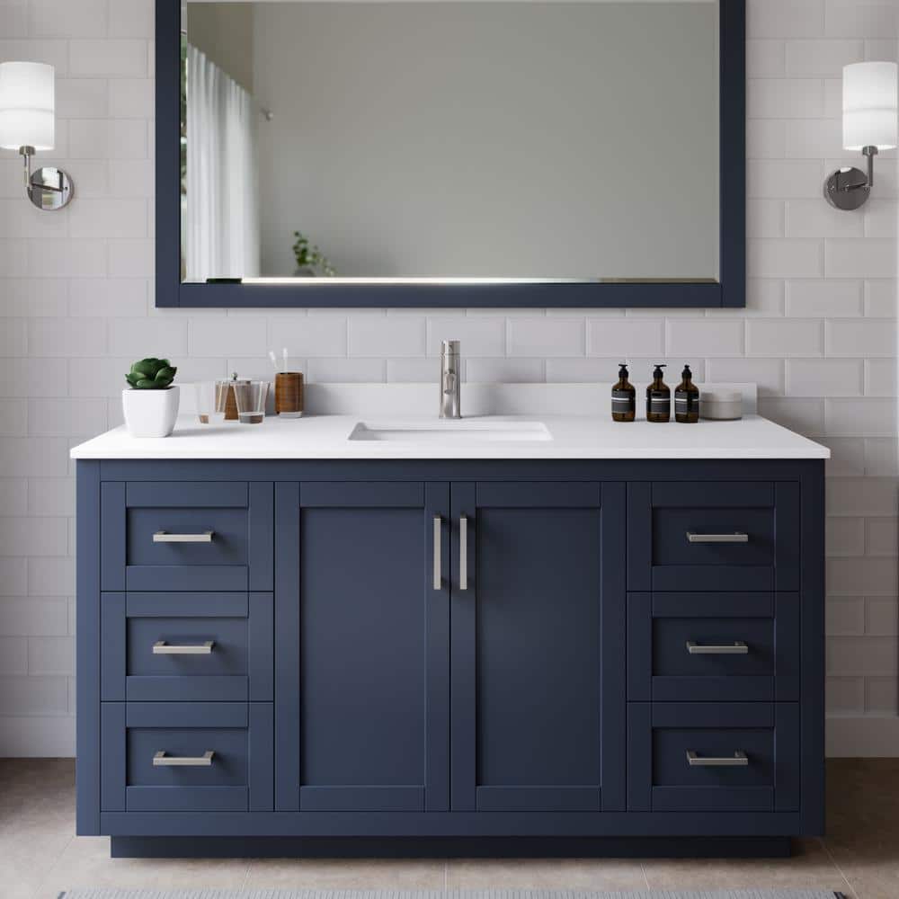 Miranda 60 in. W Single Bath Vanity in Dark Blue with Cultured Marble Vanity Top in White with White Basin and Mirror price history on PriceWatchPro