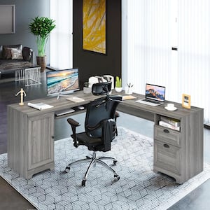 Dark Wood L-Shaped 66 in. Corner Computer Desk Writing Table Study Workstation with Drawers Storage